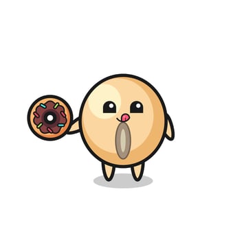 illustration of an soy bean character eating a doughnut vector