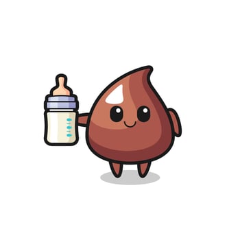 baby choco chip cartoon character with milk bottle vector