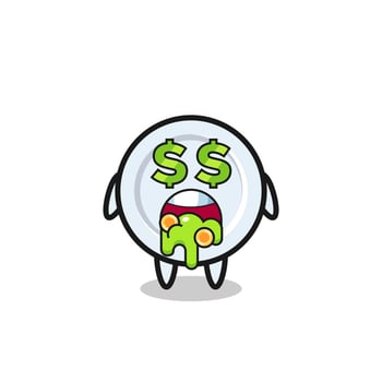 plate character with an expression of crazy about money vector