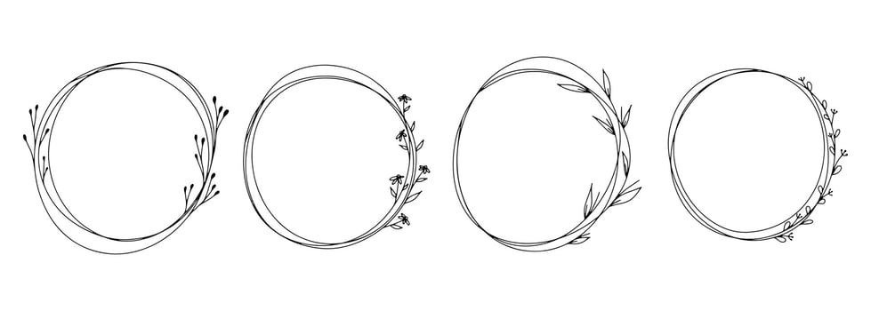 Collection of doodle vector floral frames. Borders decorated with hand drawn delicate flowers, branches, leaves, blossom. Vector illustration