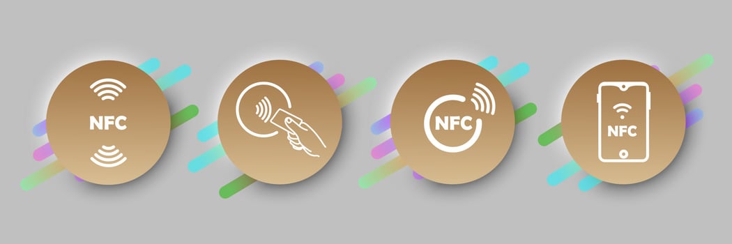 A set of round NFC icons. Contactless payments icon. Wireless payment. Credit card. User interface elements for a mobile application. Neomorphism style. Isolated in the background vector