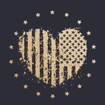 heart with usa flag, american patriotic sign, gold on dark vector