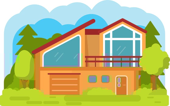 Modern suburban american house.Family home.Townhouse building apartment.Home facade with garage.Flat vector.Rural housing village. vector