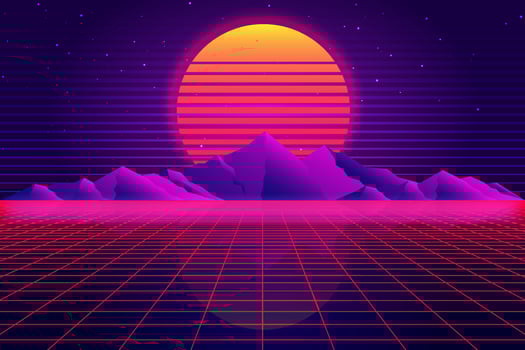 Retro Sci-Fi futuristic background 1980s and 1990s style 3d illustration. Digital landscape in a cyber world. For use as design cover vector