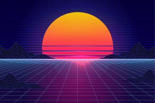 Retro Sci-Fi futuristic background 1980s and 1990s style 3d illustration. Digital landscape in a cyber world. For use as design cover vector