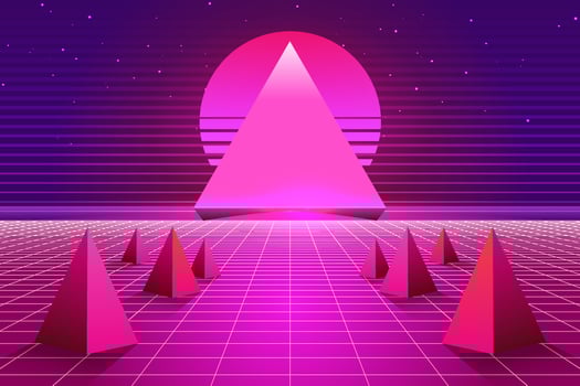 Retro Sci-Fi futuristic background 1980s and 1990s style 3d illustration. Digital landscape in a cyber world. For use as design cover vector