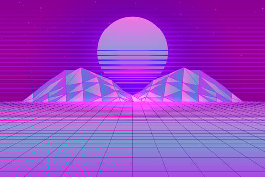 Retro Sci-Fi futuristic background 1980s and 1990s style 3d illustration. Digital landscape in a cyber world. For use as design cover vector