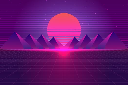 Retro Sci-Fi futuristic background 1980s and 1990s style 3d illustration. Digital landscape in a cyber world. For use as design cover vector