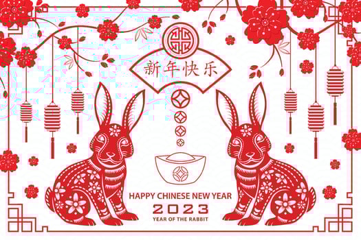 Happy Chinese new year 2023 Zodiac sign, year of the Rabbit vector