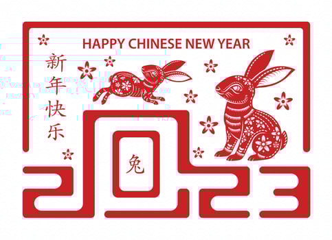 Happy Chinese new year 2023 Zodiac sign, year of the Rabbit vector