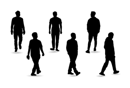 Man walking silhouette vector graphics. Collection of walking silhouettes.