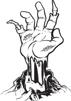Severed zombie hand. Vector clip art. Halloween illustration. All in a single layer.