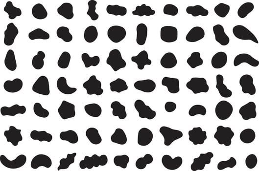 Random shapes. Organic black blobs of irregular shape. Abstract blotch, inkblot and pebble silhouettes, simple liquid amorphous. vector