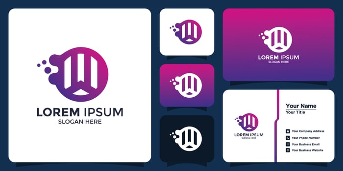 W initial technology logo and branding card vector