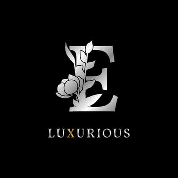 letter E flower leaves decoration for wedding, beauty care logo, personal branding identity, make up artist or any other royal brand and company. luxurious gold and silver color sample in dummy text vector