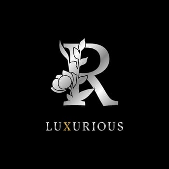 letter R flower leaves decoration for wedding, beauty care logo, personal branding identity, make up artist or any other royal brand and company. luxurious gold and silver color sample in dummy text vector