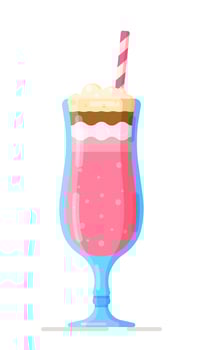 Vector illustration of berry milkshake. Pink drink with foam in an elegant glass.