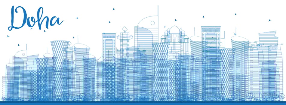 Outline Doha skyline with blue skyscrapers. vector