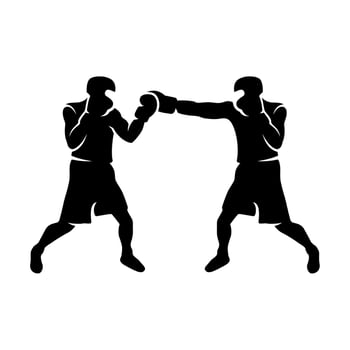 Boxing match vector. Silhouette boxing training vector
