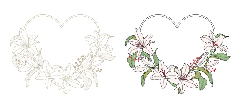 lily flower frame with heart shape border vector