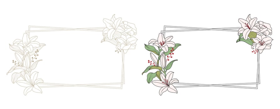 lily flower frame with rectangle border vector