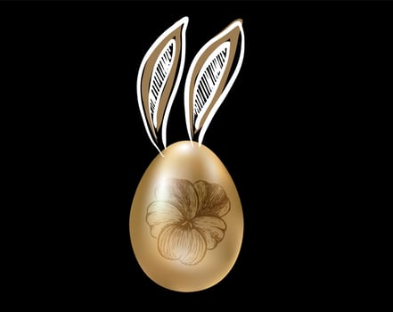 Happy Easter. Rabbits's ears. Gold eggs. Hand drawn illustration. vector