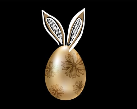 Happy Easter. Rabbits's ears. Gold eggs. Hand drawn illustration. vector