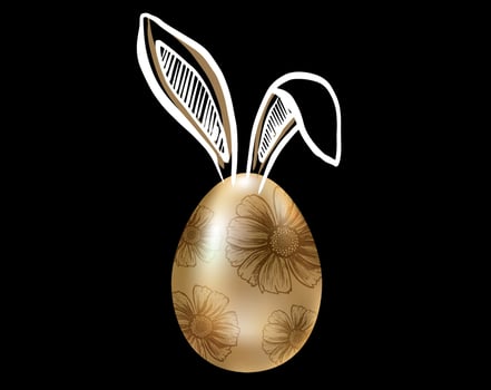 Happy Easter. Set of rabbits's ears. Gold eggs. Hand drawn illustration. vector