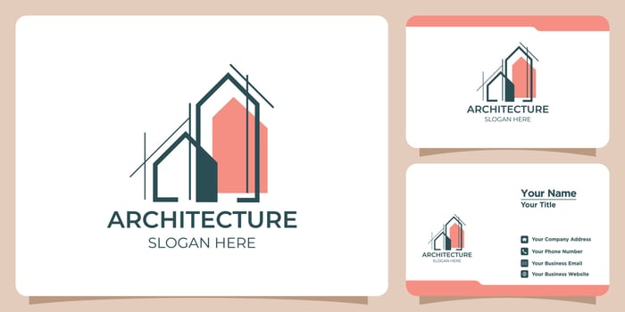 Minimalist architectural logo with art style logo design and business card template vector
