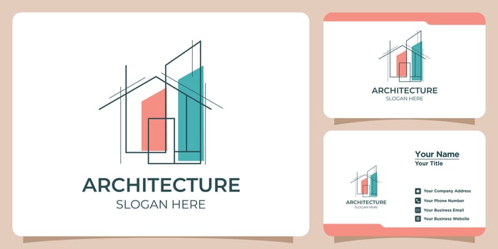 Minimalist architectural logo with art style logo design and business card template vector