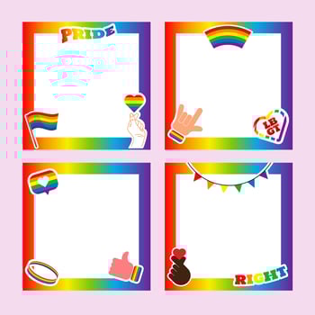 Pride frame. LGBT symbols. Love, heart, flag in rainbow colours, Gay, lesbian parade, Vector  illustration