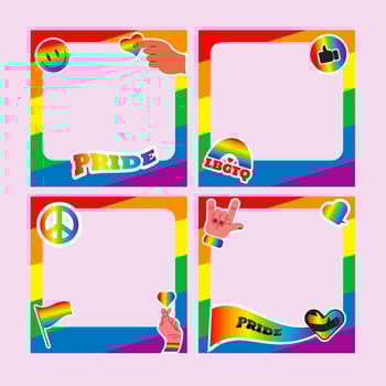Pride frame. LGBT symbols. Love, heart, flag in rainbow colours, Gay, lesbian parade, Vector  illustration