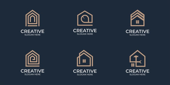 Minimalist house logo with line art style logo design vector