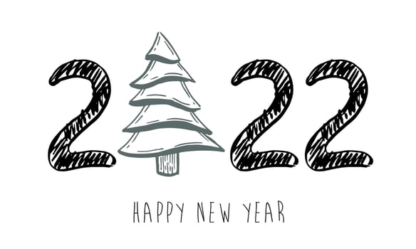 2022 Happy New Year. Christmas tree. Hand drawn illustration. vector