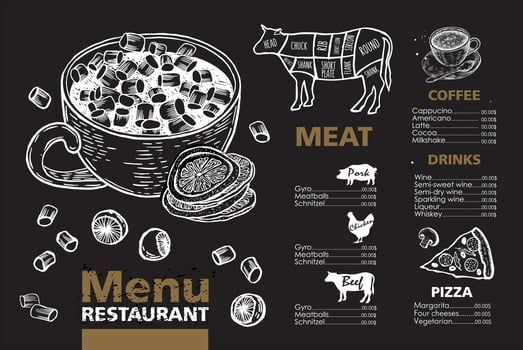 Menu template design for restaurant, sketch illustration. Vector. vector