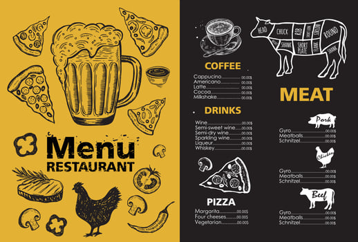 Menu template design for restaurant, sketch illustration. Vector. vector