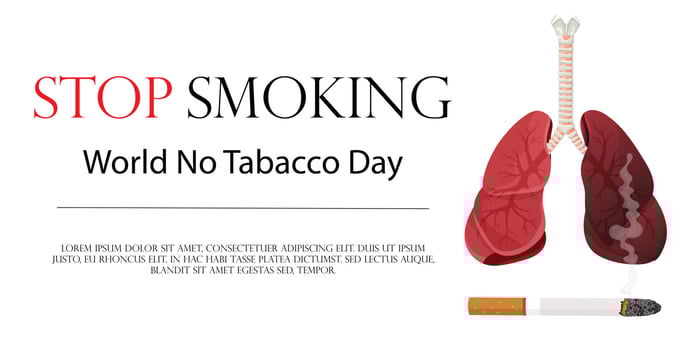 Poster, flyer or banner for World No Tobacco Day and an image of human lungs. Vector illustration, stop tobacco