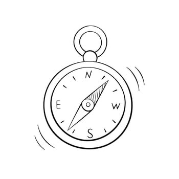 Compass icon in doodle style, vector illustration. Sketch wind rose for print and design. Isolated element on a white background. Symbol of travel and adventure hand drawn