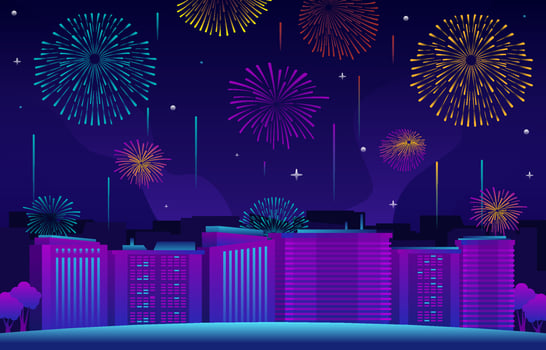 Fireworks Show Above City Buildings vector