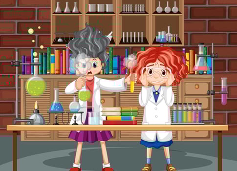 Laboratory scene with scientist cartoon character vector