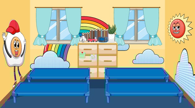 Room with blue beds on the floor vector