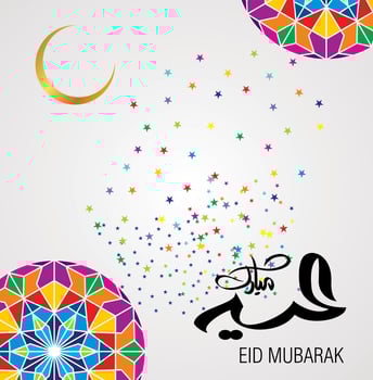 Eid Mubarak with Arabic calligraphy for the celebration of Muslim community festival. vector