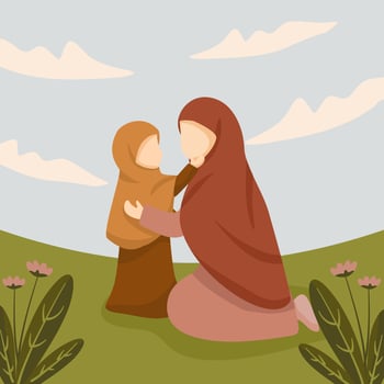 Muslim mother and daughter illustration vector
