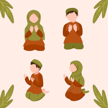 Muslim Kid Praying Set Collection vector
