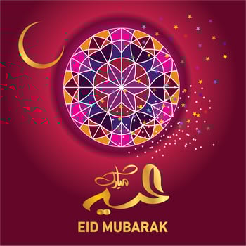 Eid Mubarak with Arabic calligraphy for the celebration of Muslim community festival. vector