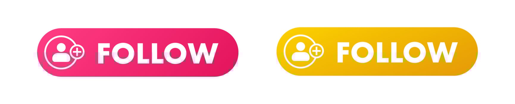 Follow button set in flat design style. Gradient follow button interface for web and apps. vector
