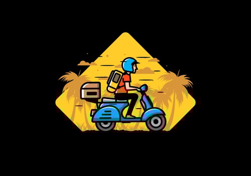 Man goes on vacation riding scooter illustration vector