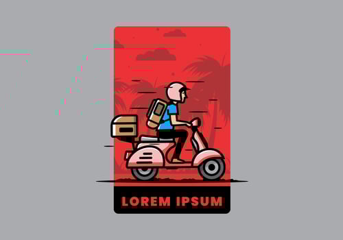 Man goes on vacation riding scooter illustration vector