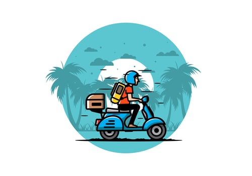 Man goes on vacation riding scooter illustration vector