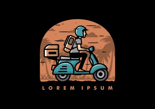 Man goes on vacation riding scooter illustration vector